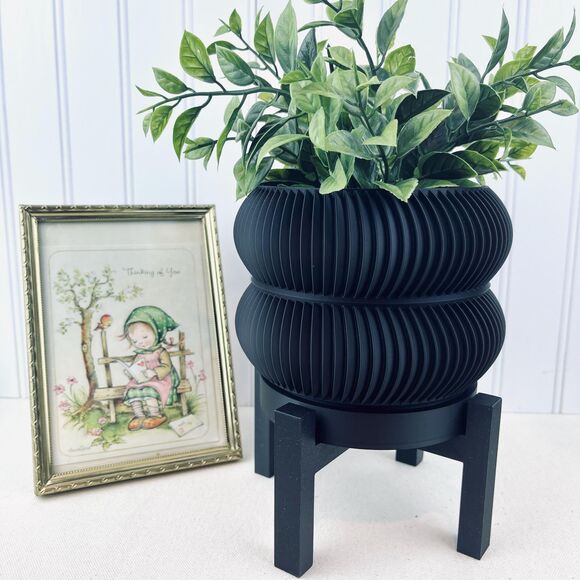 Hand Crafted Other - Ribbed Indoor Planter Pot, Miko Planter Pot, Flower Pot, Drainage Tray and stand